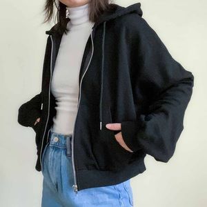 NWT basic black oversized sweatshirt hoodie jacket w zipper